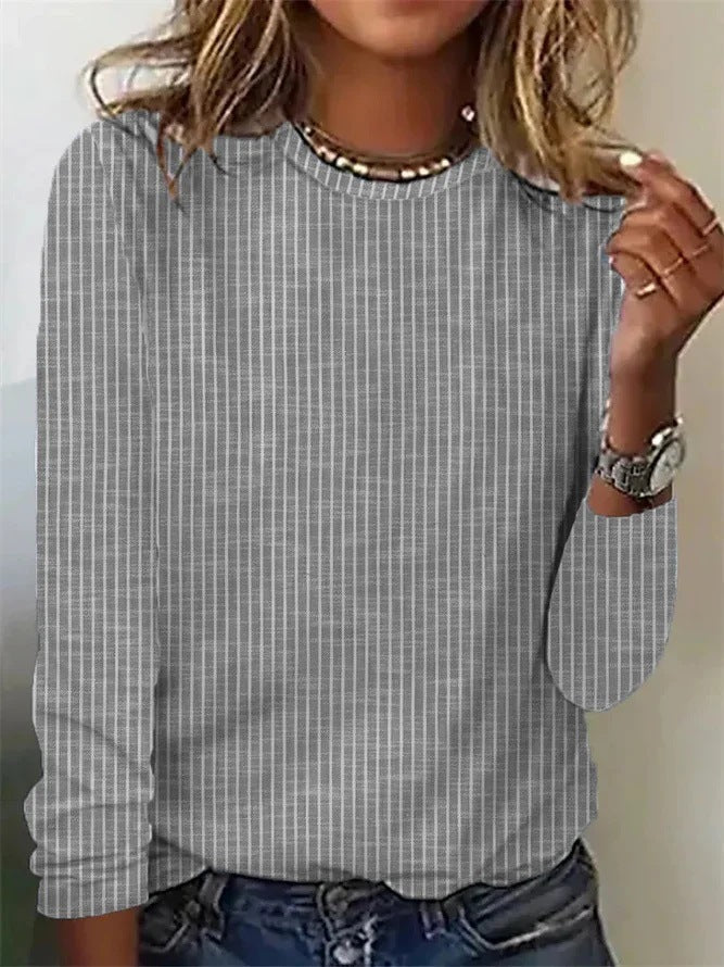 Women's Striped Round Neck Loose Casual Long-Sleeve T-Shirt