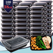 100pcs/ 200pcs Black Rectangular Meal Prep Containers 38oz Stackable And Leakproof Food Storage Container Set Disposale Bento Box Ideal for Takeout And Picnic Microwave & Dishwasher & Freezer Safe ...