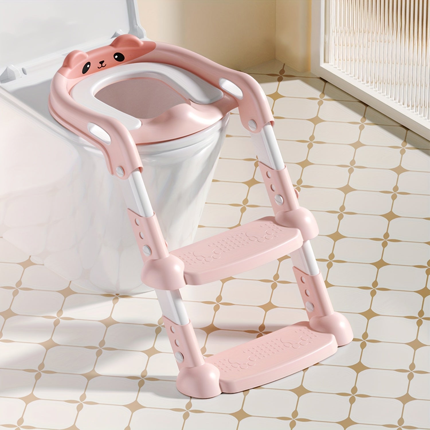 Adjustable Baby Potty Training Seat with Safety Ladder, Grey
