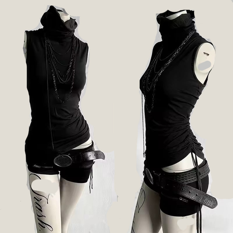 Vintage High‑Neck Sleeveless Slim‑Fit Top for Women – Summer Casual