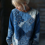 Bohemian Rose-Embroidered Loose Linen Top