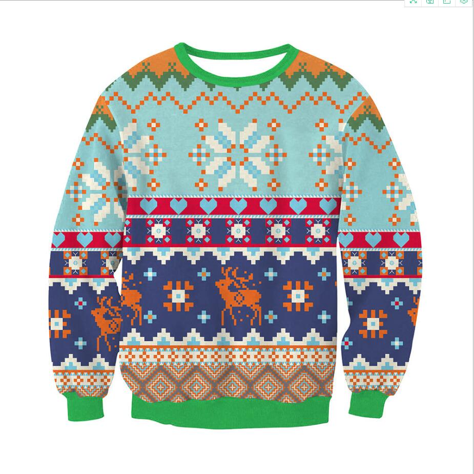 Festive Elk Print Christmas Sweater Long Sleeve Pullover