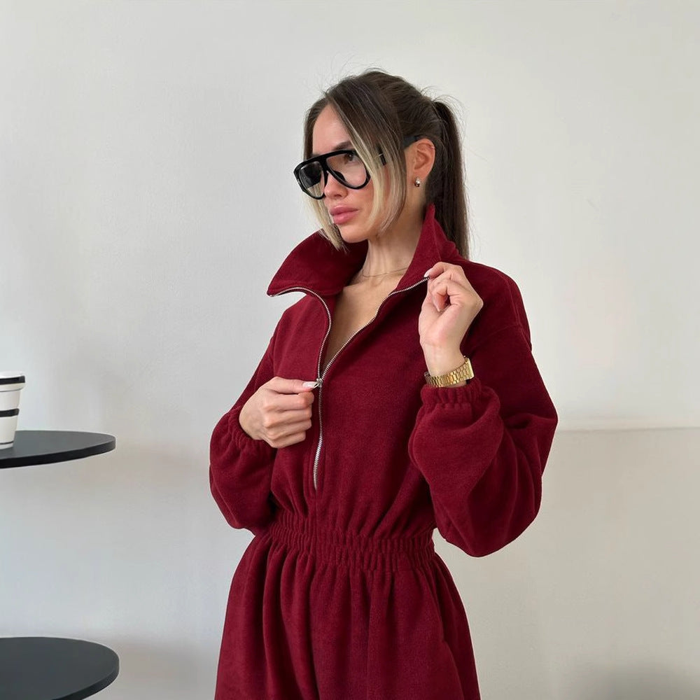 Women's Casual Long Sleeve Elastic Waist Jumpsuit