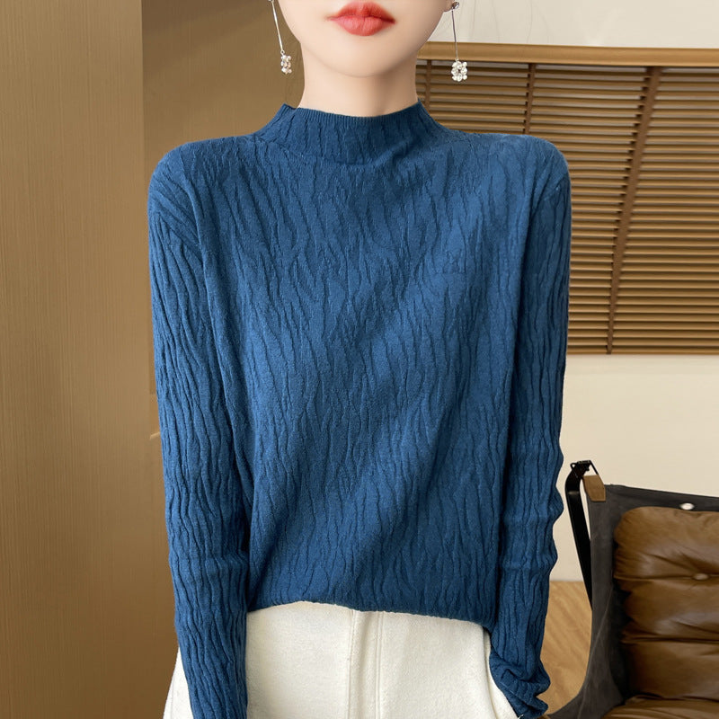 Knitted Jacquard Long-sleeved Sweater for Women As Base Layer