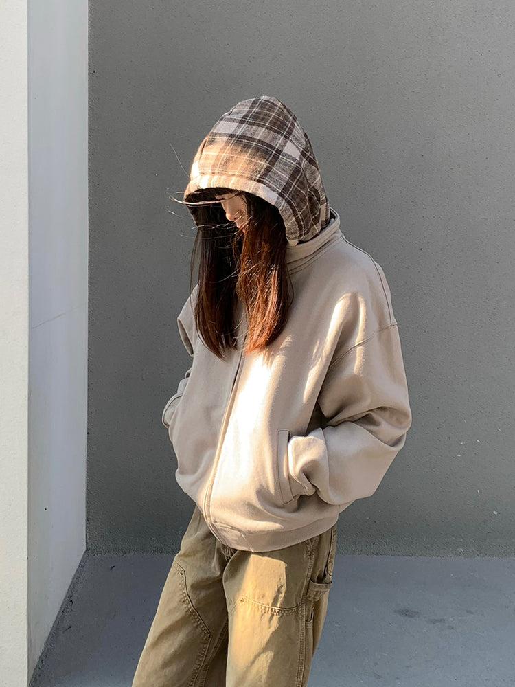 Retro Plaid Zip Hoodie Unisex Cleanfit Sweatshirt