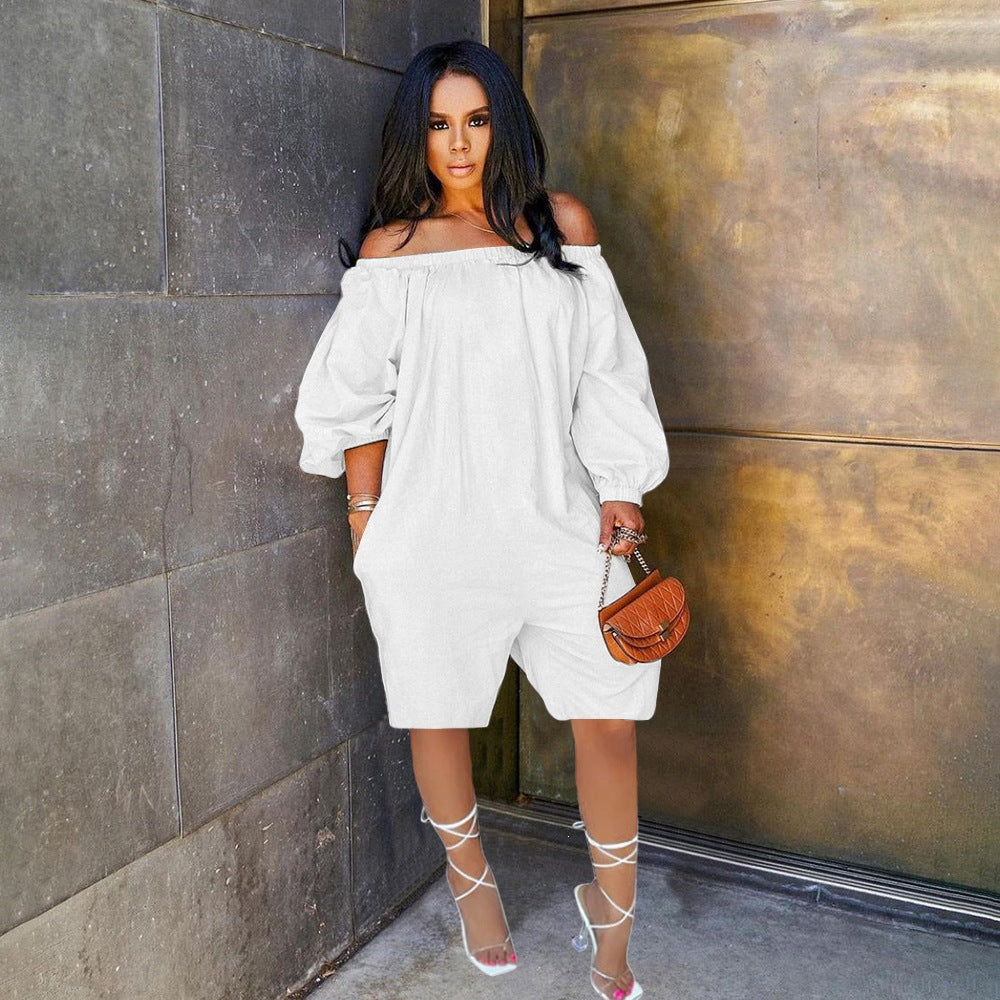 Off-shoulder Fashionable Loose-fitting Solid-color Jumpsuit