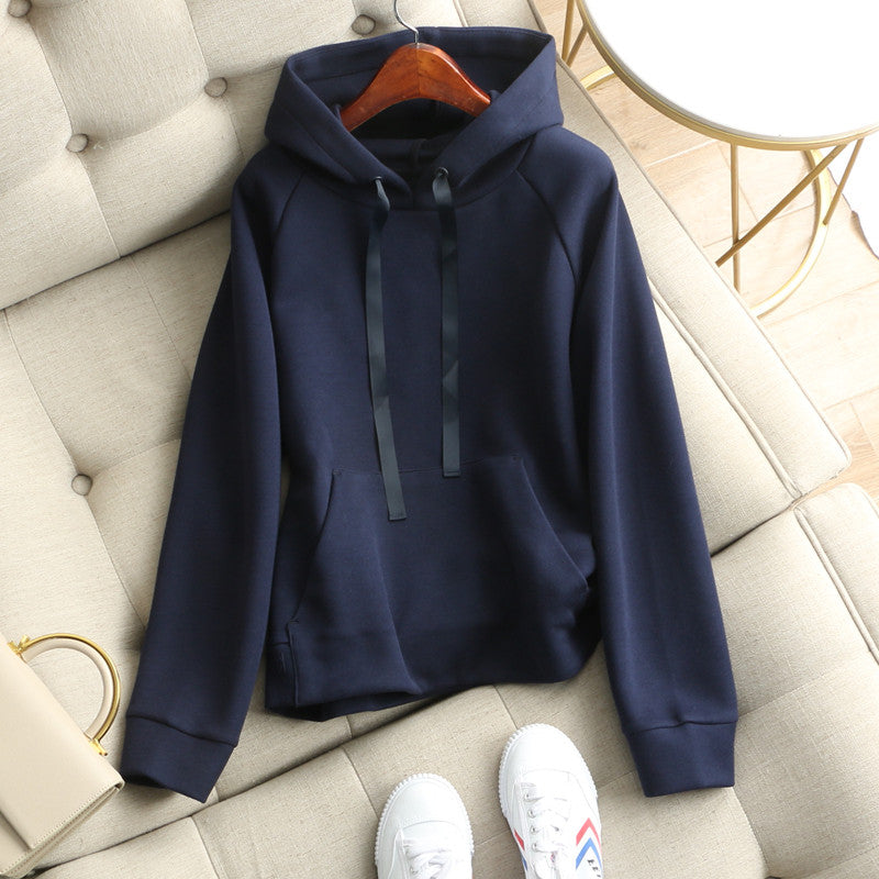 Women's Casual Solid Color Drawstring Hooded Loose Sweater