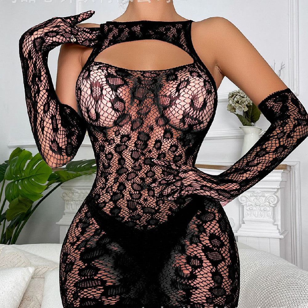 Vibrant Fishnet Dress & Gloves Set, One Size Fits Most