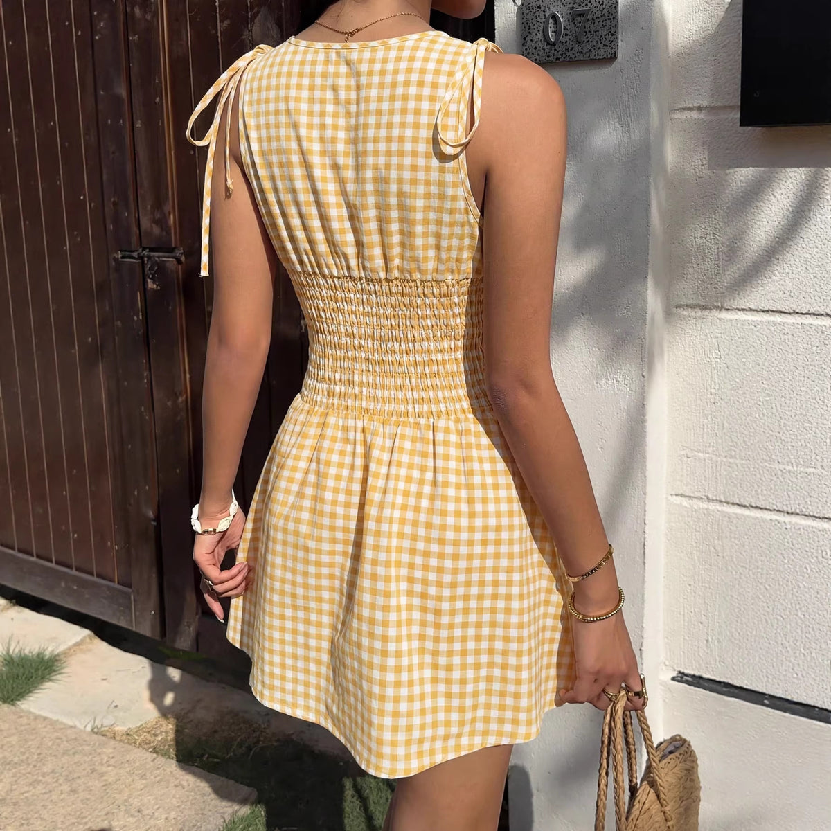 Versatile Plaid Sleeveless Puff Dress