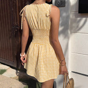 Versatile Plaid Sleeveless Puff Dress