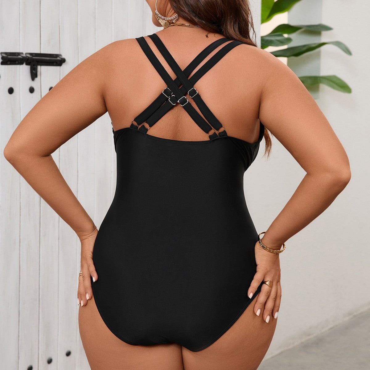 Form-fitting One-piece Swimsuit With A Crisscross Design On The Back