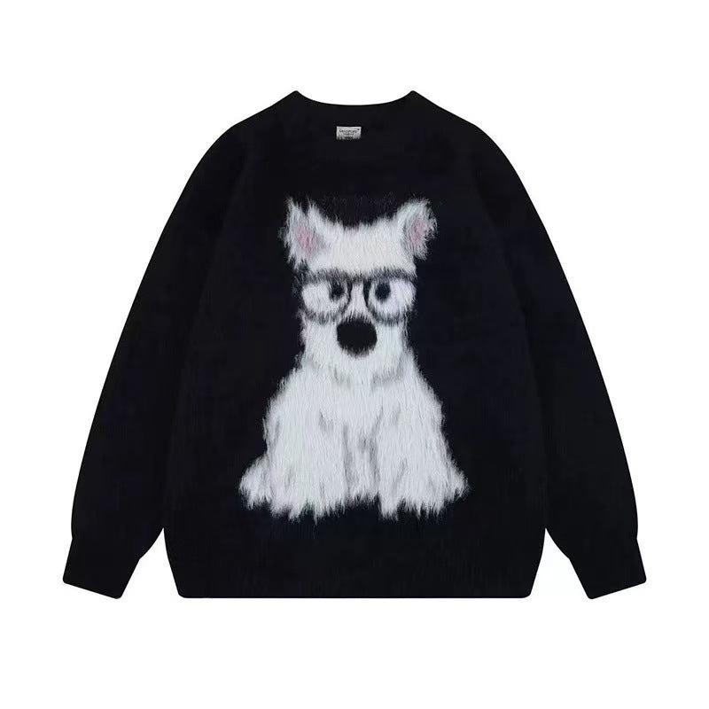 Mens and Womens Cartoon Puppy Loose Casual Pullover Sweater