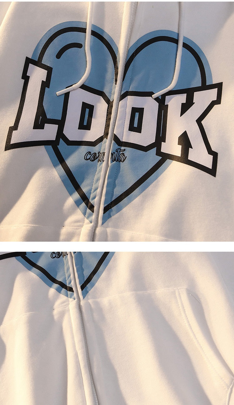 Polyester Fiber Hooded Sweater Students Korean Style Loose Design Couple Coat