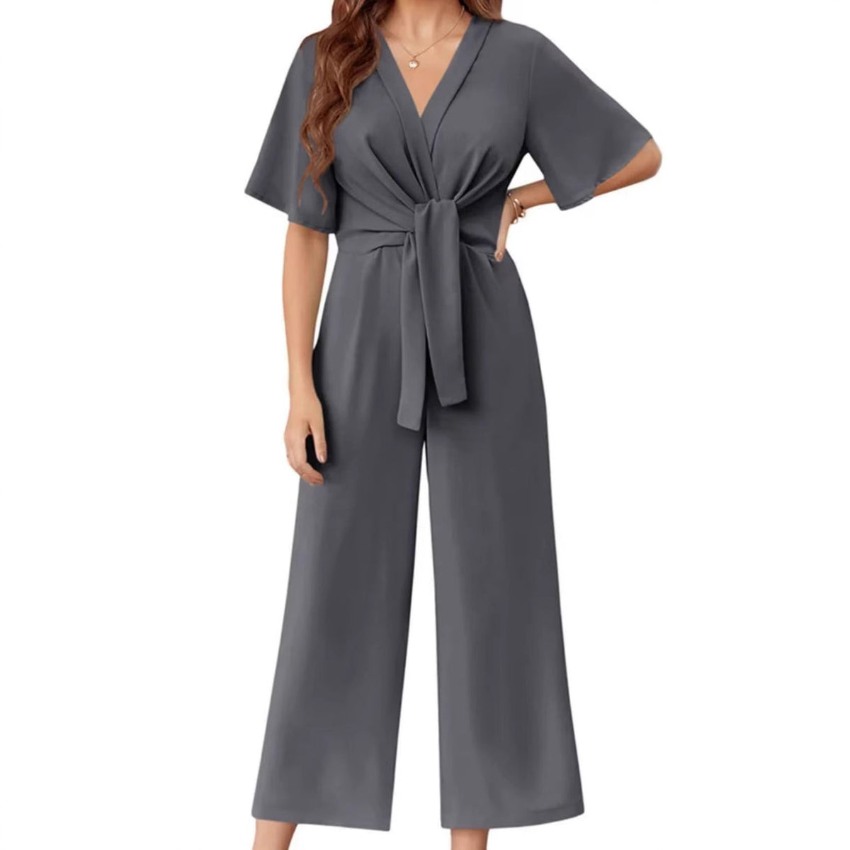 V-Neck Minimalist Short-Sleeve Jumpsuit