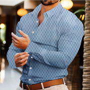 Stylish Mens Casual Long-Sleeve Shirt With Geometric Gold-Stamped Print