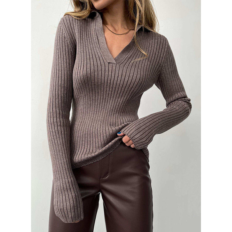 Collar Knitted Sweater Slim Fit Base Pullover Women's Sweater