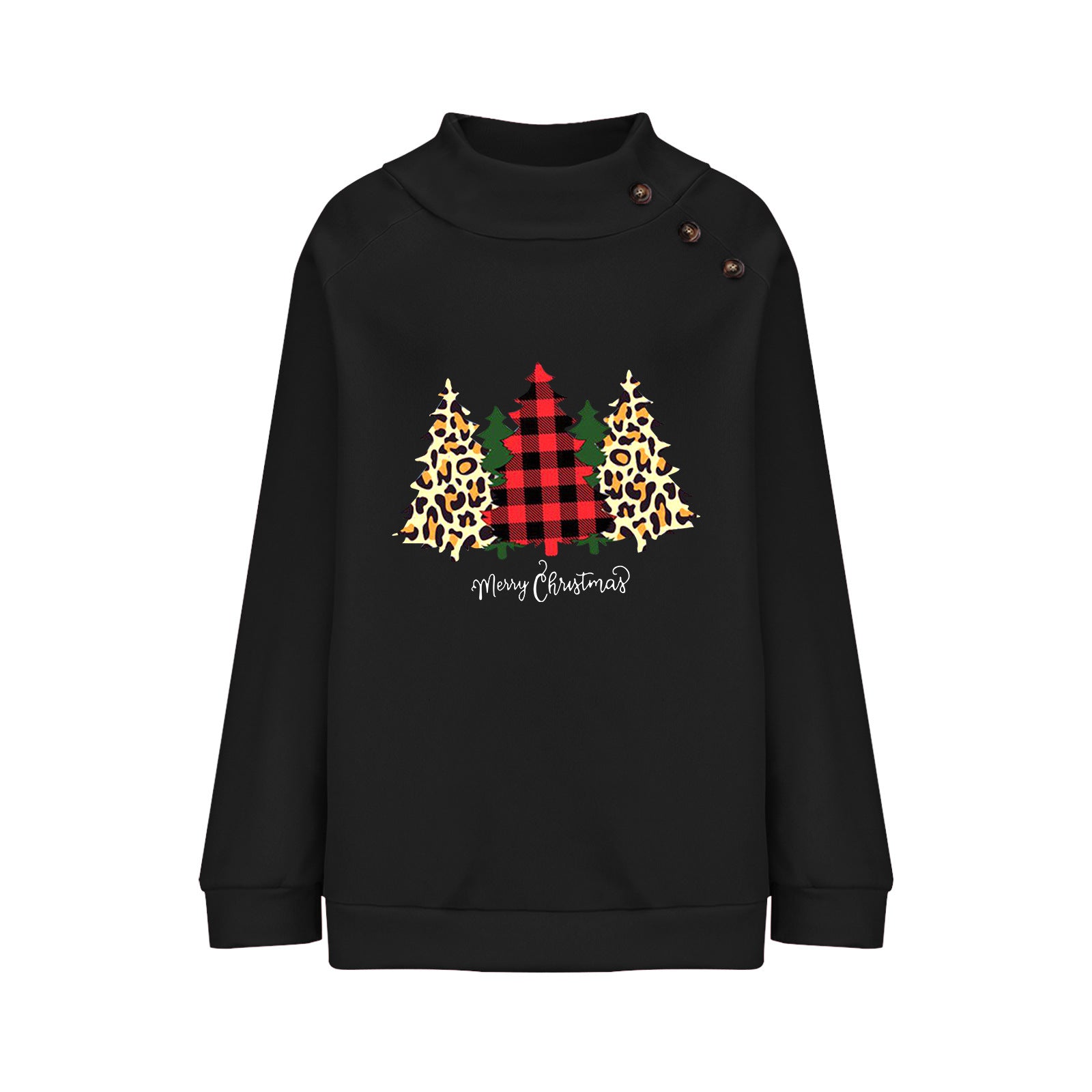 Round Neck Button Loose Long Sleeve Sweatershirt Women