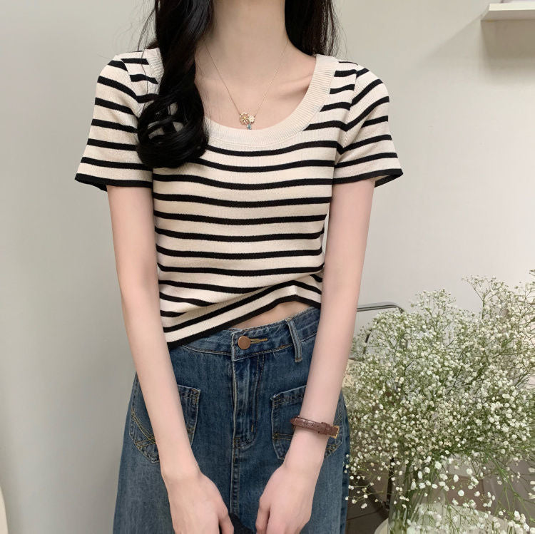 Casual Slim-Fit Striped Short-Sleeve Tee