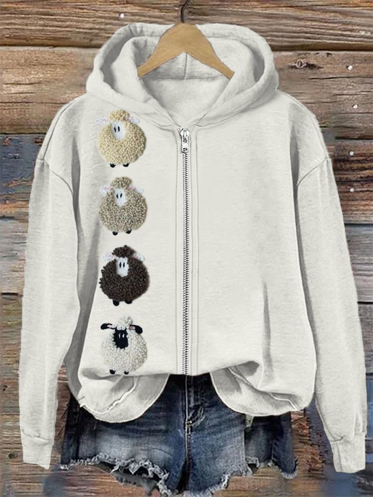 Digital Print Zipper Hooded Sweatshirt