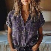 Plant-print Short-sleeve V-neck Shirt