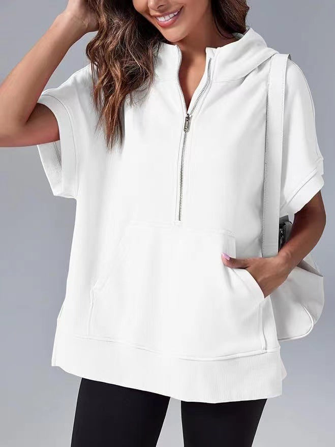 Women's Short-Sleeve Hooded Pullover Sweater
