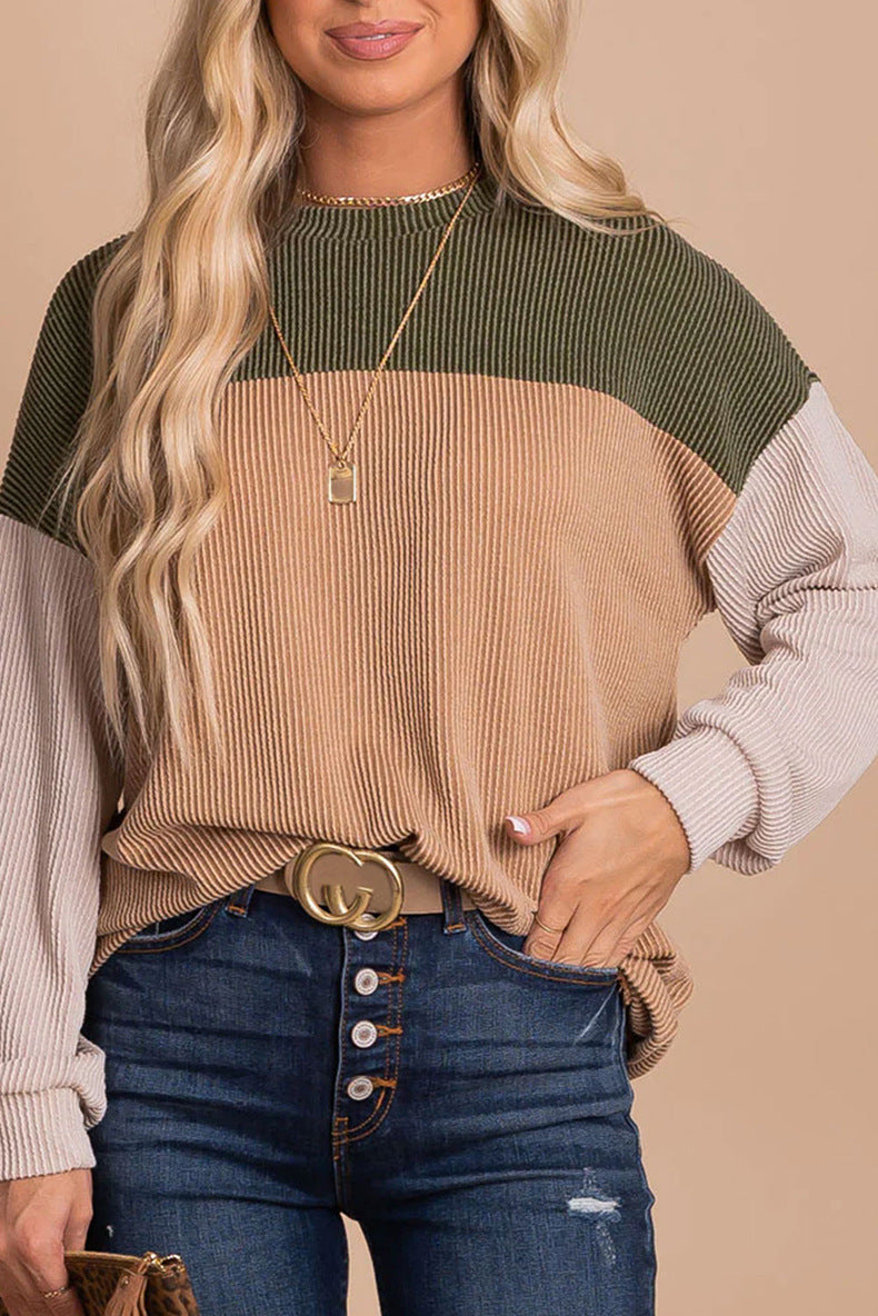 Colorblock Long-Sleeve Casual Pullover Sweatshirt