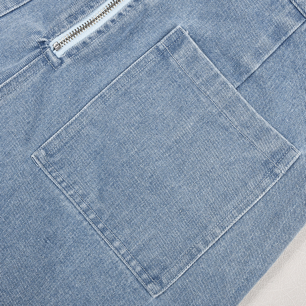 Women's V-Neck Denim With Hole Zip Pocket Jumpsuit