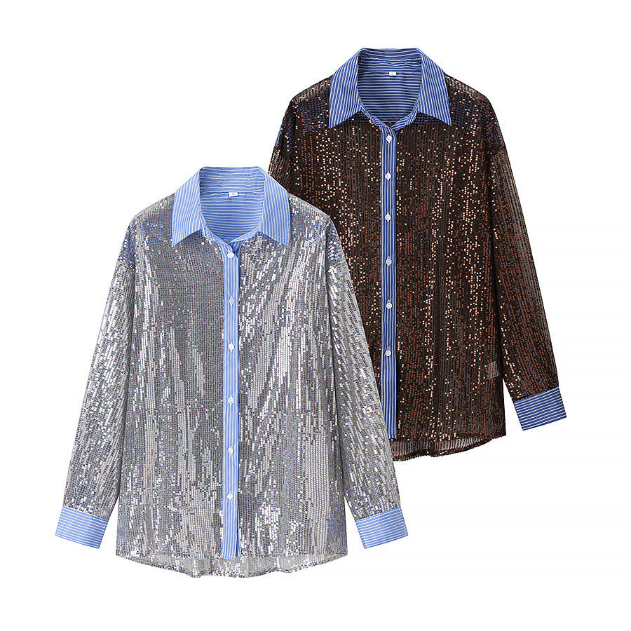 Women's Slim-Fit Long-Sleeve Sequined Blouse