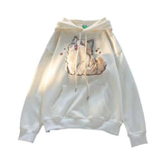 Cute Embroidered Kitten Fleece-Lined Hooded Sweatshirt