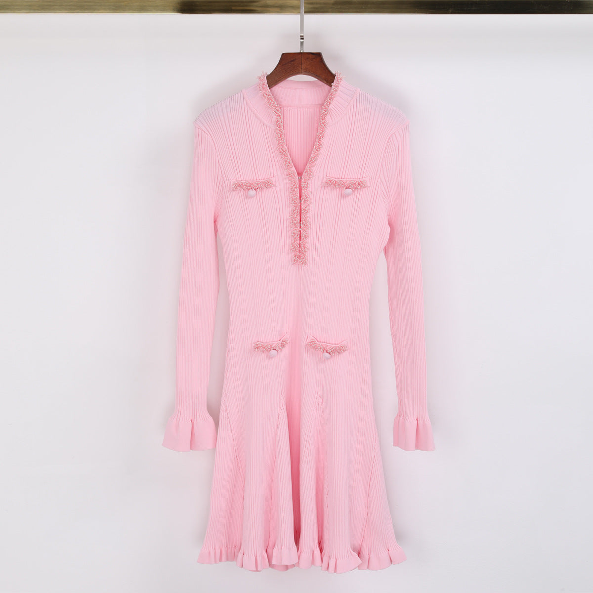 Fashionable Knitted Beaded Slim-fit Dress for Women