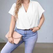 Women's Loose Fit V‑Neck Short‑Sleeve Tee – Solid Color