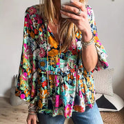Early Spring New Color-Block Layered Ruffle-Trimmed Pullover