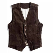Men's Corduroy Vest with Patchwork Design