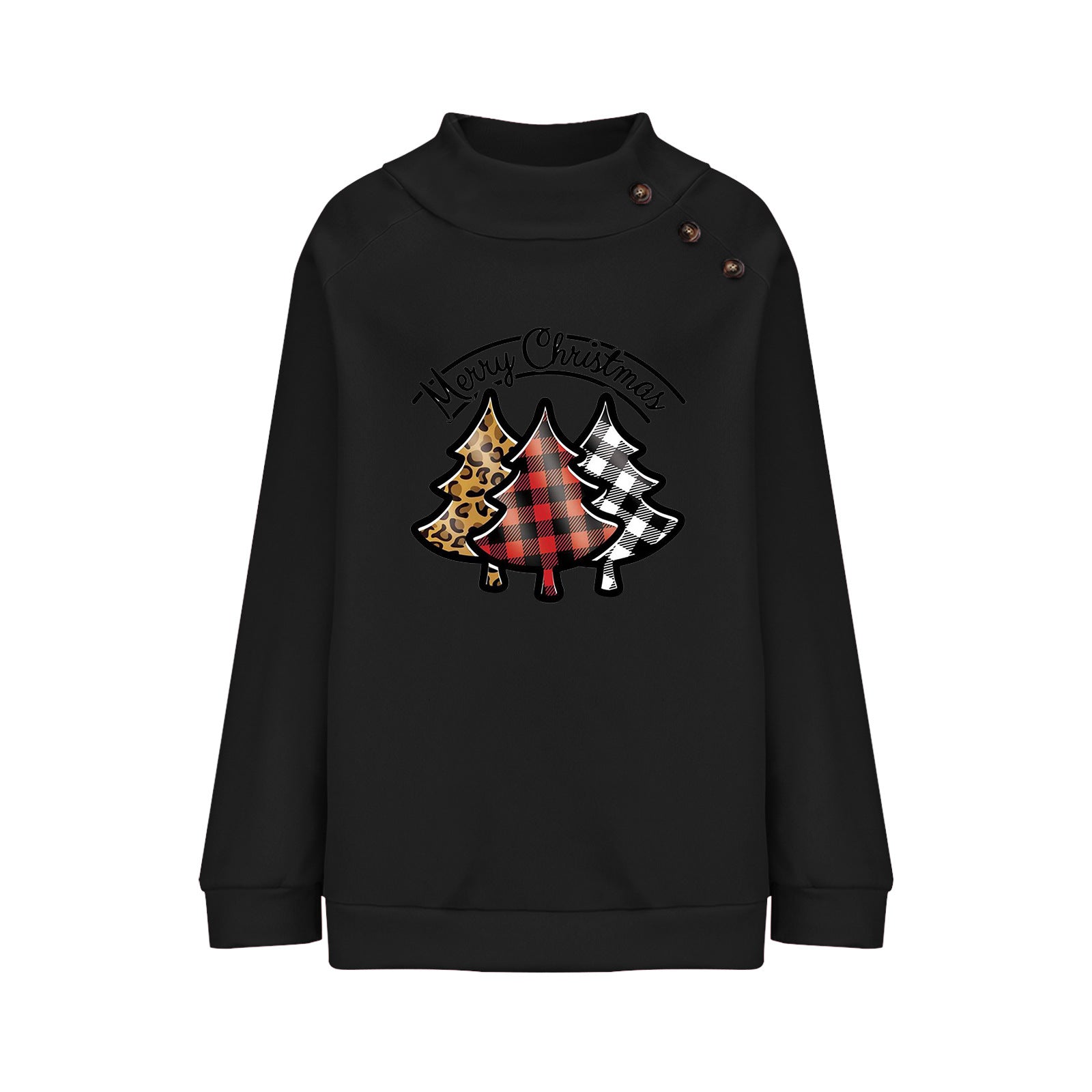 Cartoon Turtleneck Buttons Christmas Printed Sweater For Women