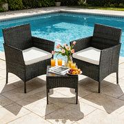 [Outdoor Sofa Set] 3pcs Outdoor Furniture Set, 2-Seater Sofa Conversation Set with Soft Cushion & Glass Side Table, Weather Resistant Patio Leisure Sofa Set for Courtyard Balcony Porch Poolside Garden
