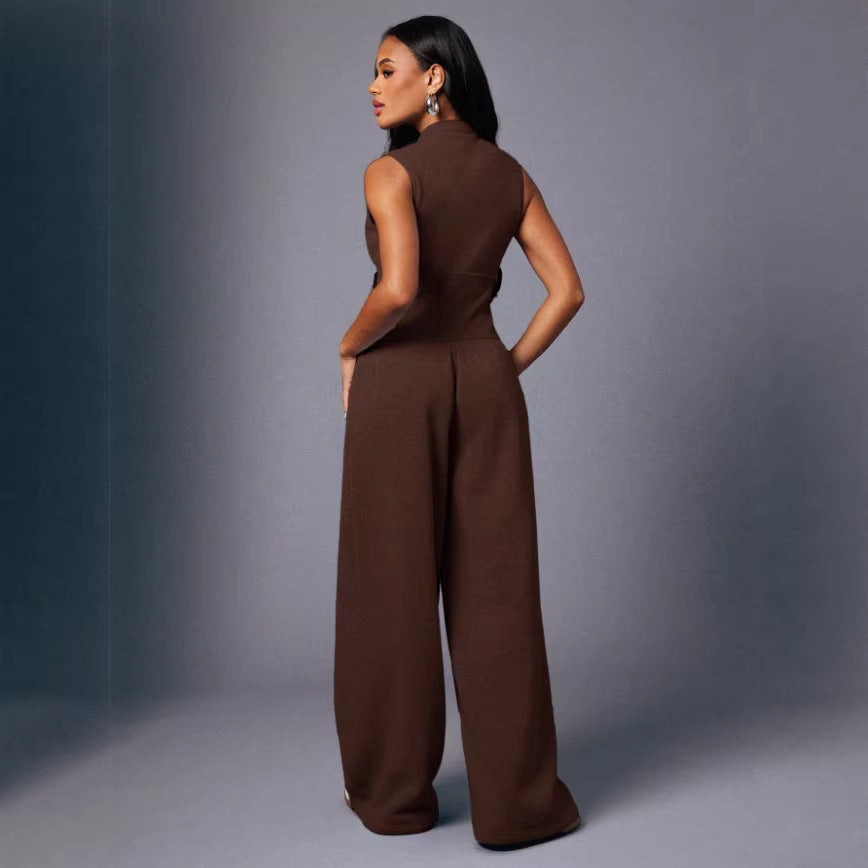 Chic Sleeveless Zip-Front Wide-Leg Jumpsuit