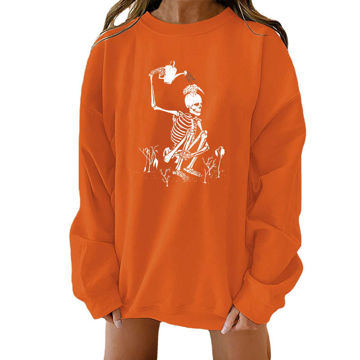Spooky Chic Halloween Print Loose Crewneck Sweatshirt