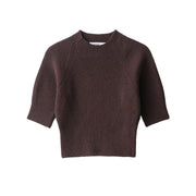 Women's Fashionable Casual Rib Knit Pullover – Short Sleeve, Brown