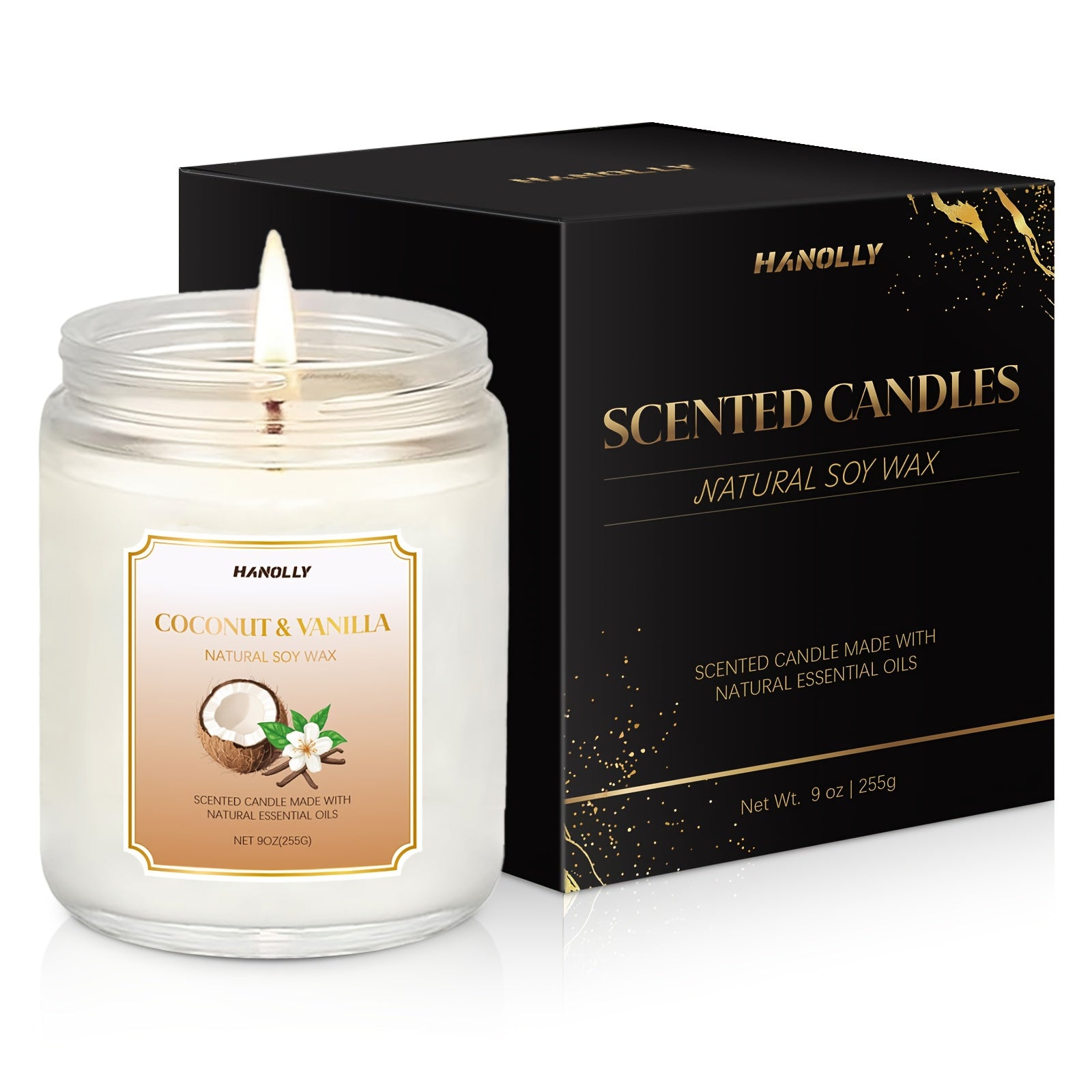 9 oz (250 g) Large Soy Wax Scented Candle – Coconut Vanilla, Eucalyptus Mint, Lavender, Mahogany Teakwood, Pumpkin Pecan Waffles, and More