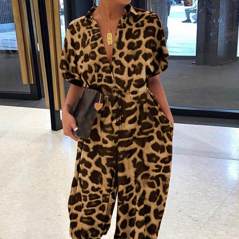 Retro Women's Short-Sleeve Casual Button Jumpsuit