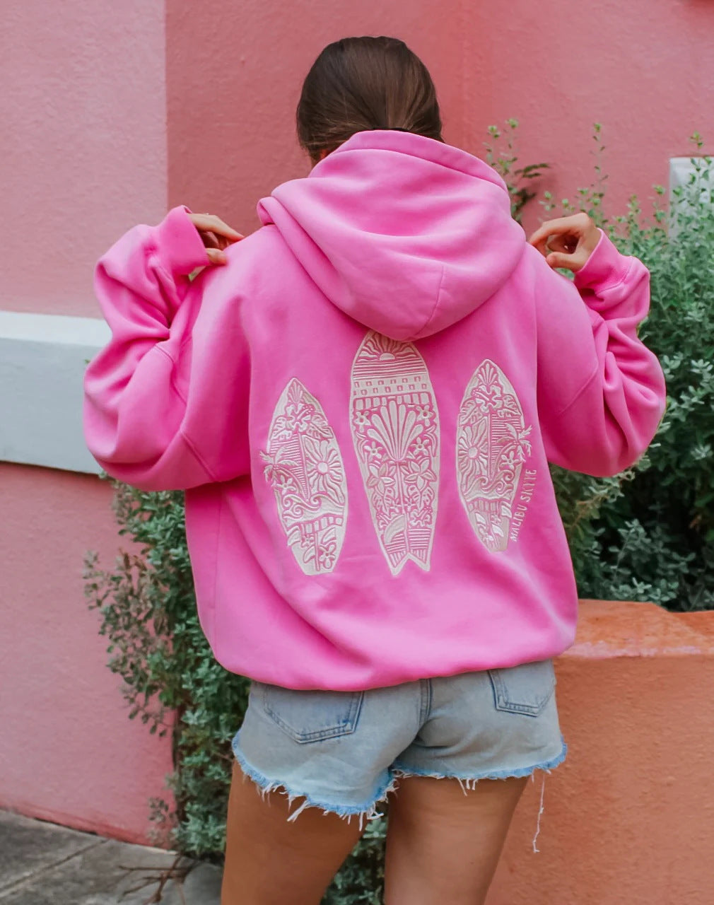 Simple Floral Letter Printing Drop-shoulder Sleeve Ladies Hoodie