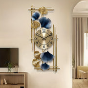 Silent ginkgo leaf metal wall clock battery powered decor