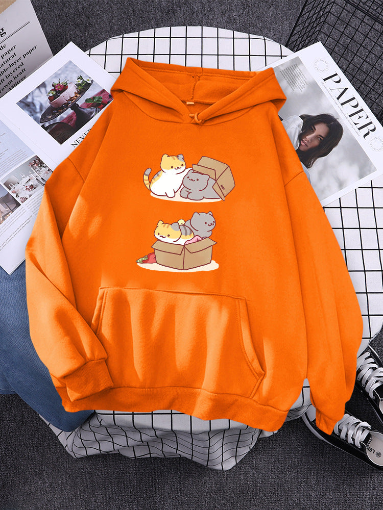 Cute Cat Hide & Seek Graphic Hoodie for Women