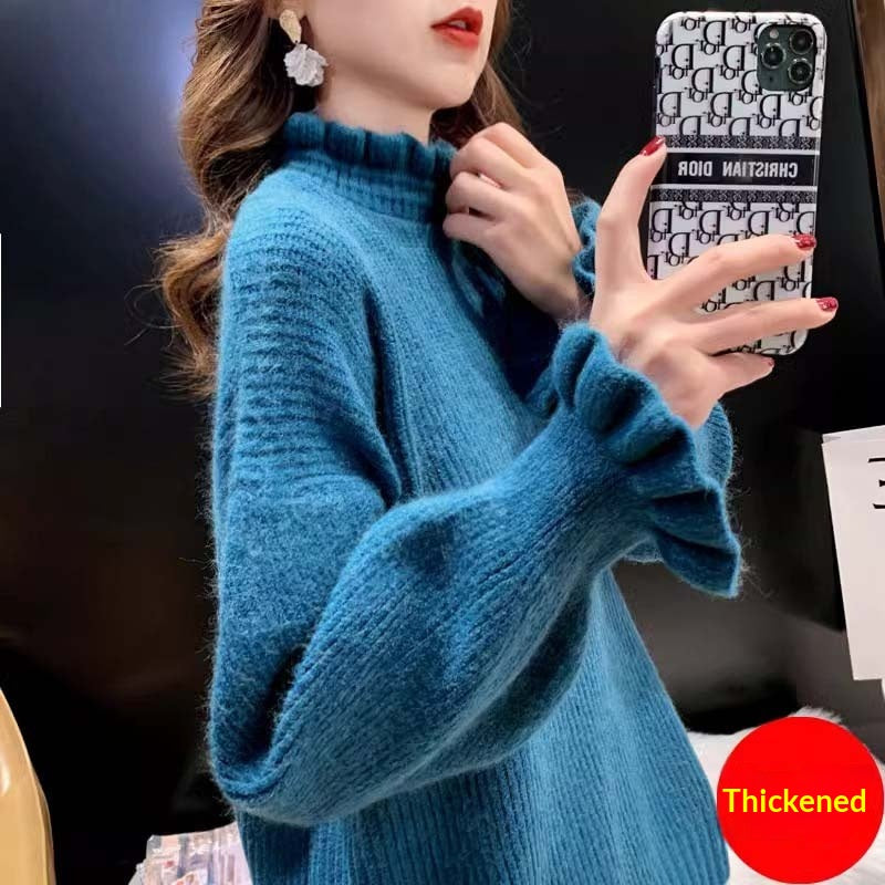 New Loose-fit Figure-flattering Thickened Knit Bottoming Top