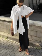 Loose-fitting Long-sleeved White Shirt With A Flowy Collar
