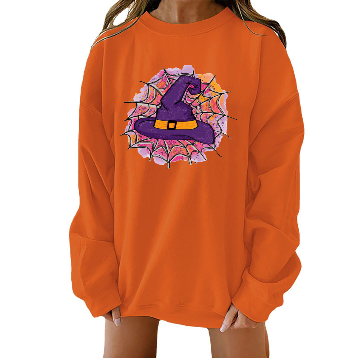 Spooky Chic Halloween Print Loose Crewneck Sweatshirt