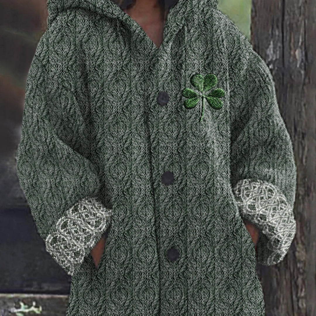 Casual Autumn Winter Womens Round-neck Loose Long Sweater Coat with Skin-friendly Digital Print