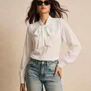 Womens Long-sleeve Pullover Shirt In Solid Color