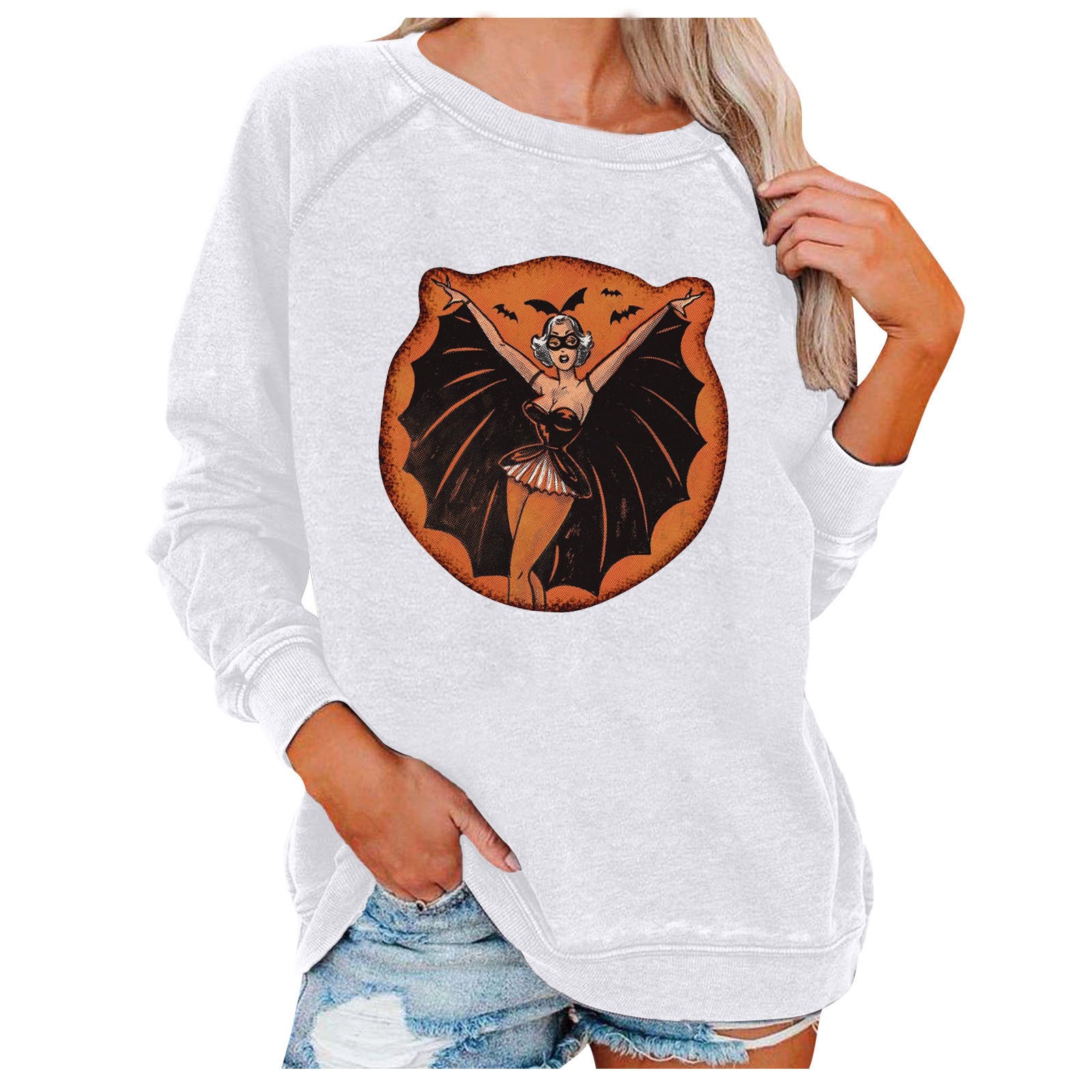Spooky Chic Halloween Print Loose Sweatshirt