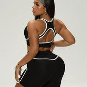 Women's Athletic Set – Contrast Back Hollow‑Out Bra with High‑Waist Butt‑Lifting Shorts (Plus Size)